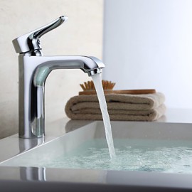 Contemporary Chrome Finish Brass One Hole Single Handle Bathroom Sink Faucet