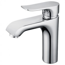 Contemporary Chrome Finish Brass One Hole Single Handle Bathroom Sink Faucet