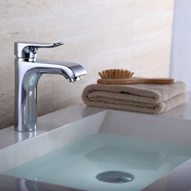 Contemporary Chrome Finish Brass One Hole Single Handle Bathroom Sink Faucet