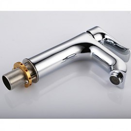 Contemporary Chrome Finish Brass One Hole Single Handle Bathroom Sink Faucet