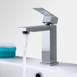 Contemporary Chrome Finish Brass One Hole Single Handle Sink Faucet