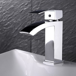Contemporary Chrome Finish Brass One Hole Single Handle Sink Faucet