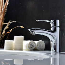 Contemporary Chrome Finish Brass Single Hole Single Handle Bathroom Sink Faucet