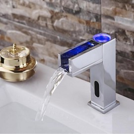 Contemporary Chrome Finish Led Waterfall Bathroom Sink Faucet With Automatic Sensor Faucet(Cold &Hot)