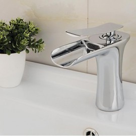 Contemporary Chrome Finish Single Hole Brass Waterfall Bathroom Sink Faucet