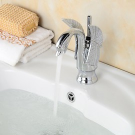 Contemporary Chrome Finish Swan Shape Bathroom Basin Faucet (Short) - Sliver
