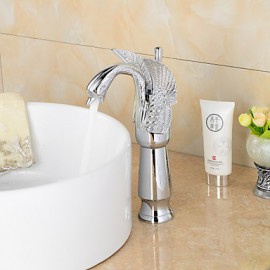 Contemporary Chrome Finish Swan Shape Bathroom Basin Faucet (Tall) - Sliver