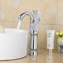 Contemporary Chrome Finish Swan Shape Bathroom Basin Faucet (Tall) - Sliver