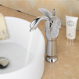 Contemporary Chrome Finish Swan Shape Bathroom Basin Faucet (Tall) - Sliver