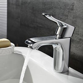 Contemporary Chrome One Hole Single Handle Brass Bathroom Sink Faucet