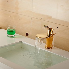 Contemporary Elegant Large Wide-Mouth Waterfall Imitation Jade Bathroom Sink Faucet (Short) - Golden