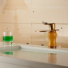 Contemporary Elegant Large Wide-Mouth Waterfall Imitation Jade Bathroom Sink Faucet (Short) - Golden