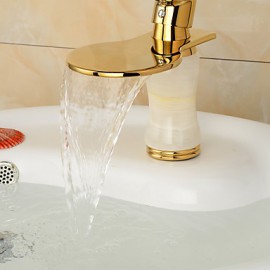Contemporary Elegant Large Wide-Mouth Waterfall Imitation Jade Bathroom Sink Faucet (Short) - Golden