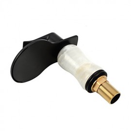 Contemporary Elegant Large Wide-Mouth Waterfall Imitation Jade Oil-Rubbed Bronze Finish Bathroom Sink Faucet (Short)