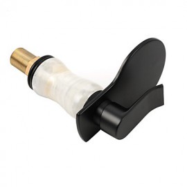 Contemporary Elegant Large Wide-Mouth Waterfall Imitation Jade Oil-Rubbed Bronze Finish Bathroom Sink Faucet (Short)