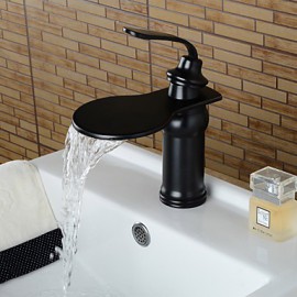 Contemporary Elegant Large Wide-Mouth Waterfall Oil-Rubbed Bronze Finish Bathroom Sink Faucet (Short)