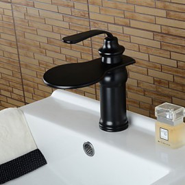 Contemporary Elegant Large Wide-Mouth Waterfall Oil-Rubbed Bronze Finish Bathroom Sink Faucet (Short)