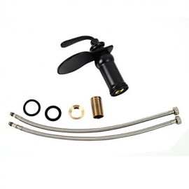 Contemporary Elegant Large Wide-Mouth Waterfall Oil-Rubbed Bronze Finish Bathroom Sink Faucet (Short)