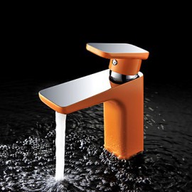 Contemporary Half Chrome&Half Painting Orange Color Brass Hot And Cold Single Handle Bathroom Sink Faucet Basin Mixer