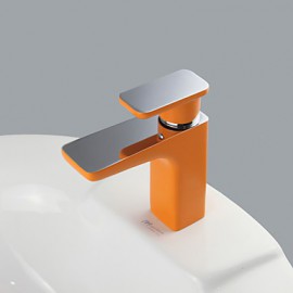 Contemporary Half Chrome&Half Painting Orange Color Brass Hot And Cold Single Handle Bathroom Sink Faucet Basin Mixer