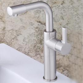 Contemporary Nickel Finish Single Handle Single Hole Brass Bathroom Sink Faucet(Tall)
