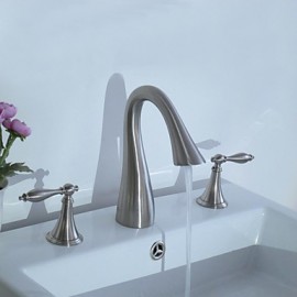 Contemporary Nickel Three Holes Two Handles Waterfall Bathroom Sink Faucet
