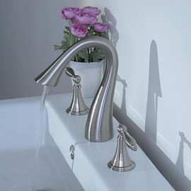 Contemporary Nickel Three Holes Two Handles Waterfall Bathroom Sink Faucet