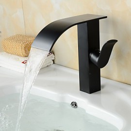 Contemporary Oil Rubbed Bronze Waterfall Bathroom Sink Faucet - Black