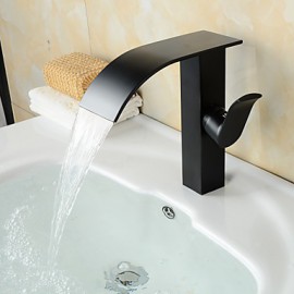 Contemporary Oil Rubbed Bronze Waterfall Bathroom Sink Faucet - Black