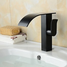 Contemporary Oil Rubbed Bronze Waterfall Bathroom Sink Faucet - Black
