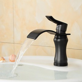 Contemporary Oil-Rubbed Bronze Brass Waterfall Bathroom Sink Faucet - Black