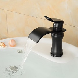 Contemporary Oil-Rubbed Bronze Brass Waterfall Bathroom Sink Faucet - Black