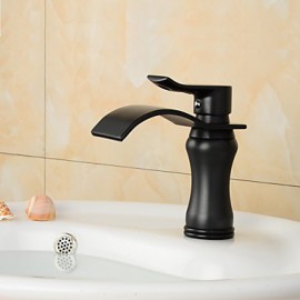 Contemporary Oil-Rubbed Bronze Brass Waterfall Bathroom Sink Faucet - Black