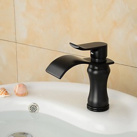 Contemporary Oil-Rubbed Bronze Brass Waterfall Bathroom Sink Faucet - Black