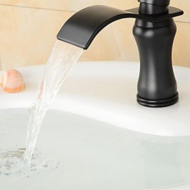 Contemporary Oil-Rubbed Bronze Brass Waterfall Bathroom Sink Faucet - Black