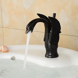 Contemporary Oil-Rubbed Bronze Swan Shape Bathroom Basin Faucet (Short) - Black