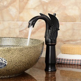 Contemporary Oil-Rubbed Bronze Swan Shape Bathroom Basin Faucet (Tall) - Black