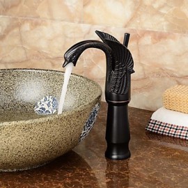 Contemporary Oil-Rubbed Bronze Swan Shape Bathroom Basin Faucet (Tall) - Black