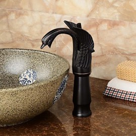 Contemporary Oil-Rubbed Bronze Swan Shape Bathroom Basin Faucet (Tall) - Black