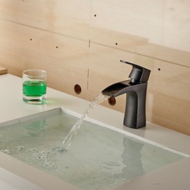 Contemporary Oil-Rubbed Bronze Waterfall Bathroom Sink Faucet (Short)- Black
