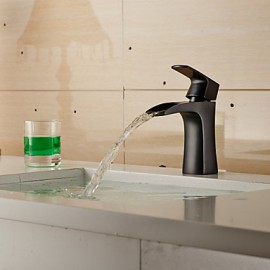 Contemporary Oil-Rubbed Bronze Waterfall Bathroom Sink Faucet (Short)- Black