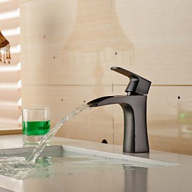 Contemporary Oil-Rubbed Bronze Waterfall Bathroom Sink Faucet (Short)- Black
