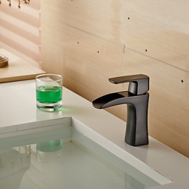 Contemporary Oil-Rubbed Bronze Waterfall Bathroom Sink Faucet (Short)- Black