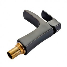 Contemporary Oil-Rubbed Bronze Waterfall Bathroom Sink Faucet (Short)- Black