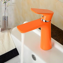 Contemporary Orange Color Painting Brass Hot And Cold Single Handle Bathroom Sink Faucet Basin Mixer