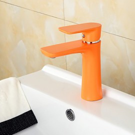 Contemporary Orange Color Painting Brass Hot And Cold Single Handle Bathroom Sink Faucet Basin Mixer