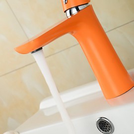 Contemporary Orange Color Painting Brass Hot And Cold Single Handle Bathroom Sink Faucet Basin Mixer