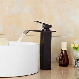 Contemporary Orb Brass One Hole Single Handle Waterfall Bathroom Sink Faucet - Black