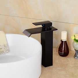 Contemporary Orb Brass One Hole Single Handle Waterfall Bathroom Sink Faucet - Black