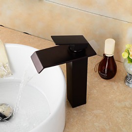 Contemporary Orb Brass One Hole Single Handle Waterfall Bathroom Sink Faucet - Black